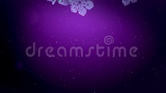 装饰3d雪花落在紫色背景上用作圣诞节新年贺卡或冬季环境的动画视频的预览图