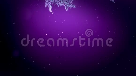 闪亮的3d雪花落在紫色背景上用作圣诞节新年贺卡或冬季环境的动画视频的预览图