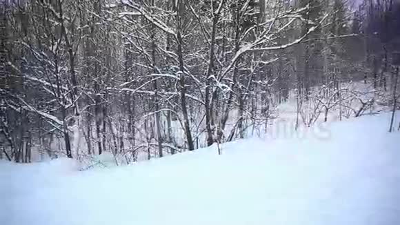 冰雪覆盖的山区冬季景观视频的预览图
