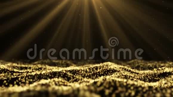黄金颗粒天然漂浮的有机颗粒在美丽的放松背景上闪闪发光的粒子与波克视频的预览图