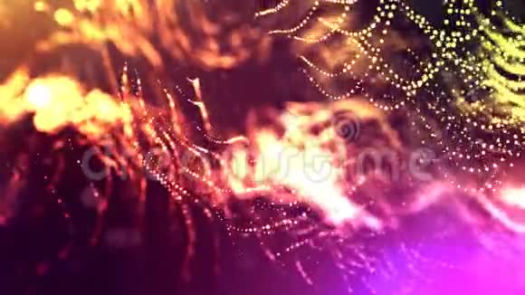 辉光粒子的三维渲染循环动画形成振荡线作为假日背景或抽象的摆动花环视频的预览图