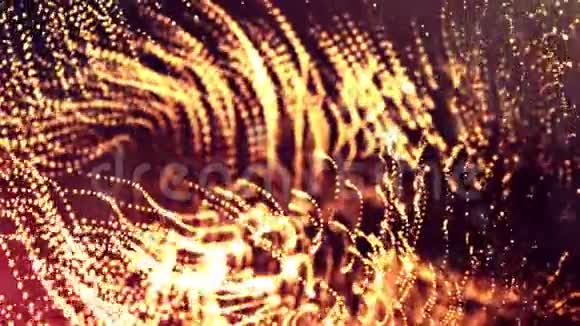 辉光粒子的三维渲染循环动画形成振荡线如摆动花环作为神圣的背景或抽象视频的预览图