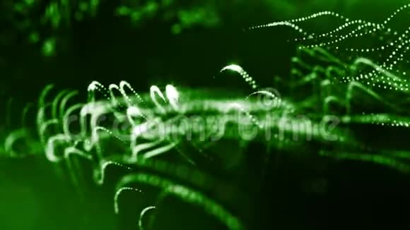 辉光粒子的三维渲染循环动画形成振荡线如摆动花环作为神圣的背景或抽象视频的预览图