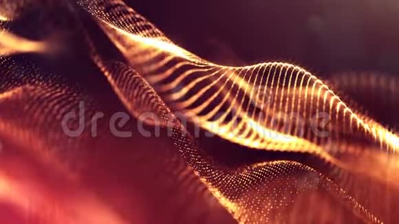 三维循环动画作为数字科幻背景的发光粒子如纳米世界的深度场视频的预览图