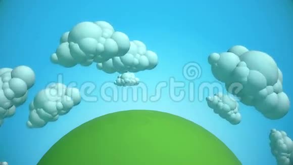 卡通绿色星球与飞行云视频的预览图