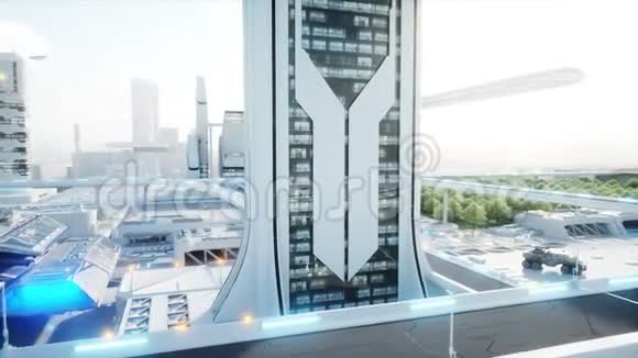 未来派城市城镇未来的概念空中观景现实的4k动画视频的预览图