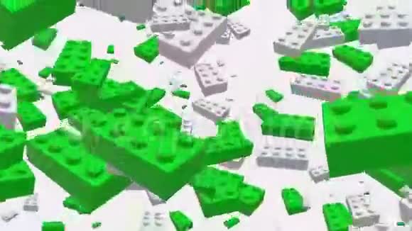 在白色和绿色的玩具砖上飞行视频的预览图