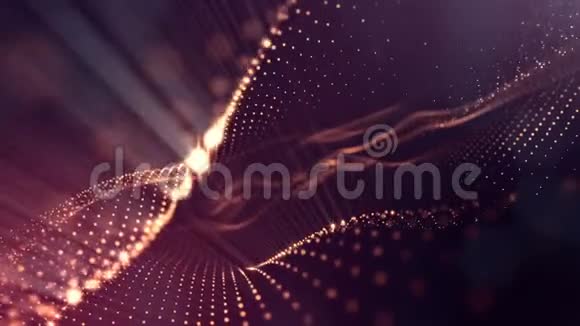 具有景深的虚拟空间带粒子的循环全息背景形成线面网格黄金视频的预览图