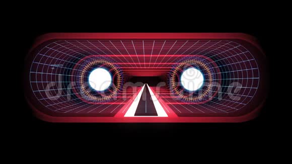 通过虚拟现实红色霓虹灯网络蓝灯网络隧道HUD界面运动图形动画背景视频的预览图