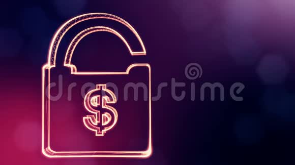 美元标志在一个锁的标志发光粒子的金融背景具有景深的3D环动画bokeh视频的预览图