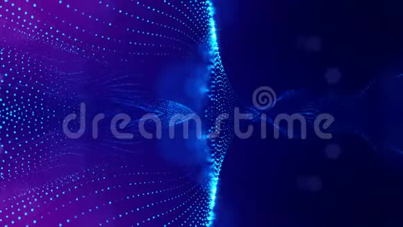 三维循环动画的科幻背景发光粒子的深度和波克粒子形成线视频的预览图