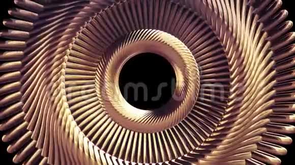 流体运动旋转金色金属链眼圈无缝环动画3运动图形背景新质量视频的预览图