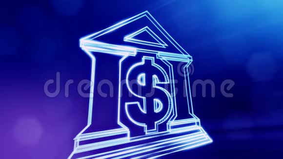 美元标志和银行徽记发光粒子的金融背景具有景深的3D环动画bokeh视频的预览图