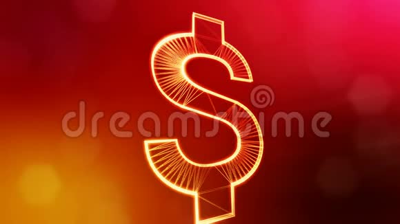 美元标志或美元图标发光粒子的金融背景3D循环动画具有景深bokeh和视频的预览图