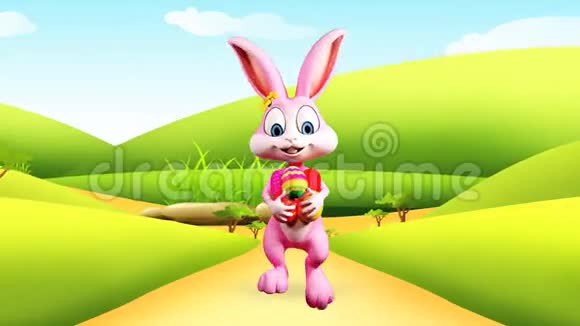复活节兔子带着鸡蛋走路视频的预览图