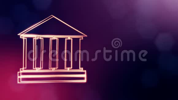 银行的图标辉光粒子作为影像全息图的财务背景三维无缝动画视频的预览图