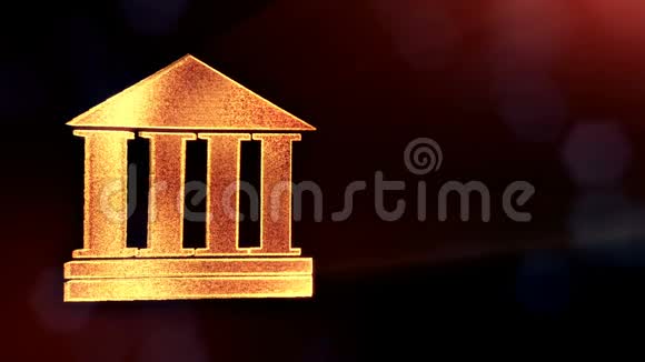 银行的图标金融背景由辉光粒子作为图像全息图3D无缝动画深度视频的预览图