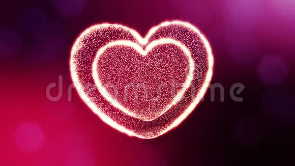 辉光粒子的循环三维动画形成三维红心具有景深和波克情人节或婚礼视频的预览图
