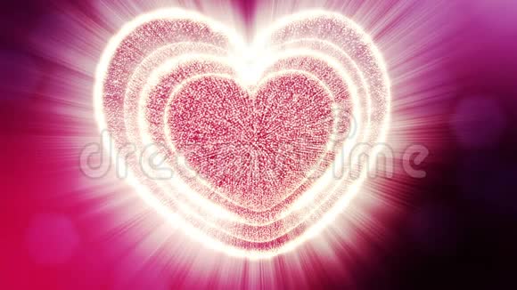 辉光粒子的循环三维动画形成三维红心具有景深和波克用于情人节或婚礼视频的预览图