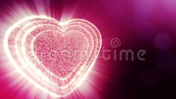 辉光粒子的循环三维动画形成三维红心具有景深和波克用于情人节或婚礼视频的预览图