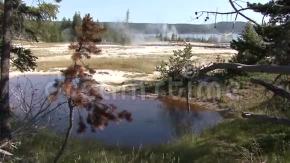 黄石河和湖泊间歇喷泉视频的预览图