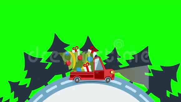 提供带圣诞树的平板运输车视频的预览图