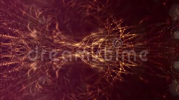 金色可循环的抽象粒子背景具有景深灯光和数字元素的闪光波浪视频的预览图