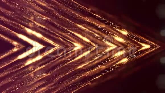 金色可循环的抽象粒子背景具有景深灯光和数字元素的闪光波浪视频的预览图