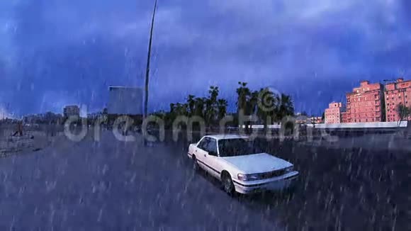 吉达市的街道下着大雨视频的预览图