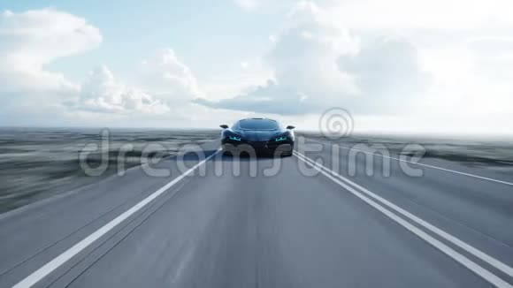 黑色未来派电动汽车在沙漠高速公路上开得很快未来的概念现实的4k动画视频的预览图