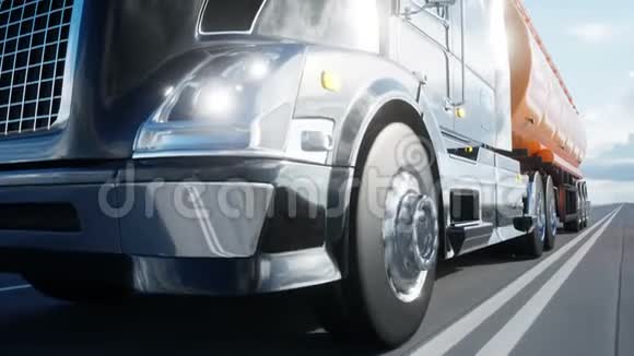 加油机油车高速公路上的卡车开得很快现实的4k动画石油概念视频的预览图
