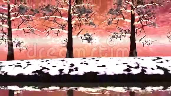 冬季树木景观3D渲染视频的预览图