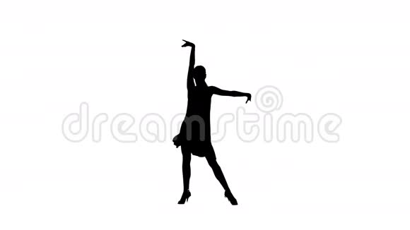 女子交谊舞表演剪影白色背景阿尔法通道视频的预览图