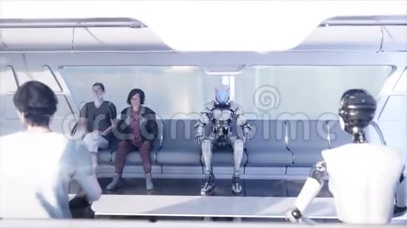 人和机器人未来派单轨运输未来的概念逼真的4K动画视频的预览图
