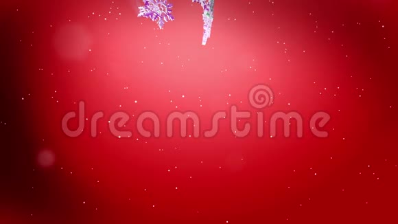 闪亮的3d雪花在夜间落在红色背景上用作圣诞节新年贺卡或冬季环境的动画视频的预览图