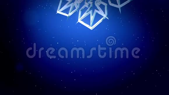 装饰3d雪花落在蓝色背景上用作圣诞节新年贺卡或冬季环境的动画视频的预览图