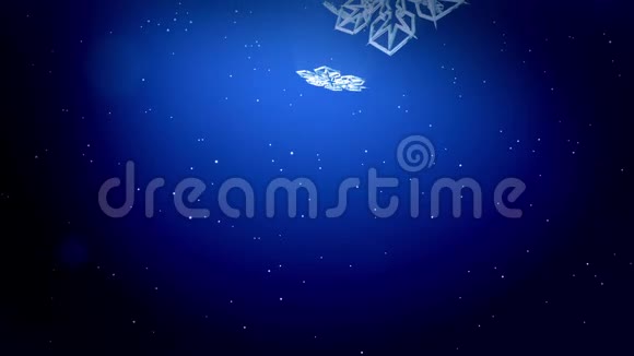 装饰的3d雪花在蓝色背景下在空中飞舞用作圣诞新年贺卡或冬季动画视频的预览图
