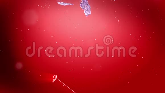 装饰3d雪花在夜间落在红色背景上用作圣诞新年贺卡或冬季动画视频的预览图