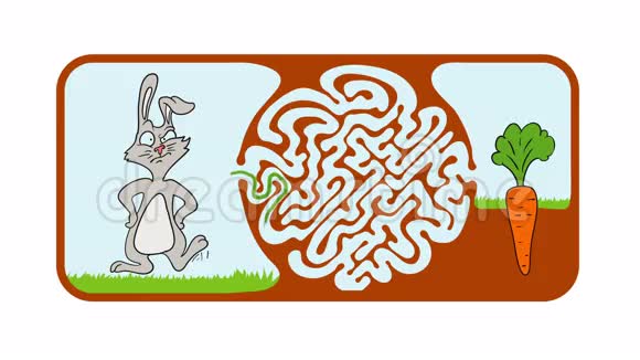 迷宫拼图为儿童与兔子和胡萝卜迷宫插图与解决方案视频的预览图