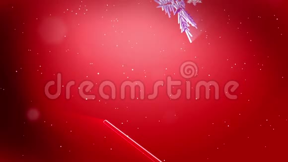 闪亮的3d雪花落在红色背景上用作圣诞节新年贺卡或冬季环境的动画视频的预览图