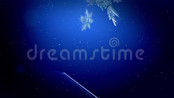 闪亮的3d雪花落在蓝色背景上用作圣诞节新年贺卡或冬季环境的动画视频的预览图