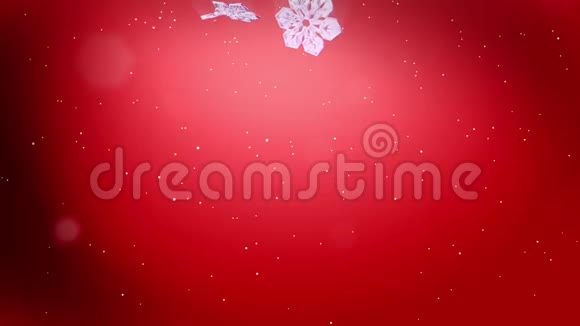 美丽的3d雪花在夜晚落在红色背景上用作圣诞新年贺卡或冬季动画视频的预览图