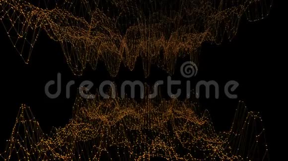 抽象干净的橙色挥动三维网格或网格作为景观橙色几何振动环境或脉动数学视频的预览图