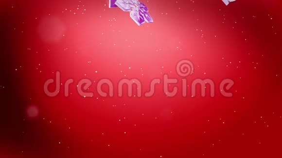 美丽的3d雪花落在红色背景上用作圣诞节新年贺卡或冬季环境的动画视频的预览图