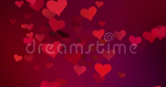红艳艳的心在红紫渐变的背景下飞舞爱与情人节视频的预览图