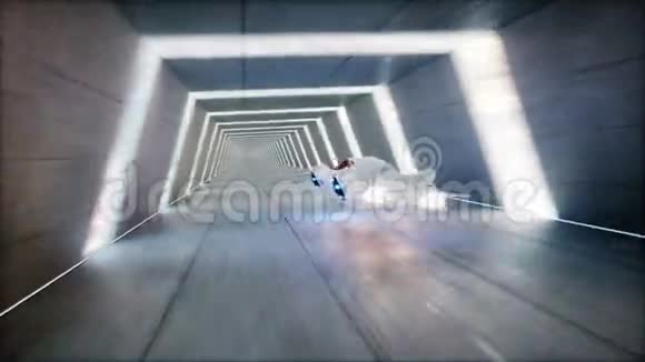 未来派飞车快速驾驶在SCIFI隧道科里多未来的概念现实的4k动画视频的预览图