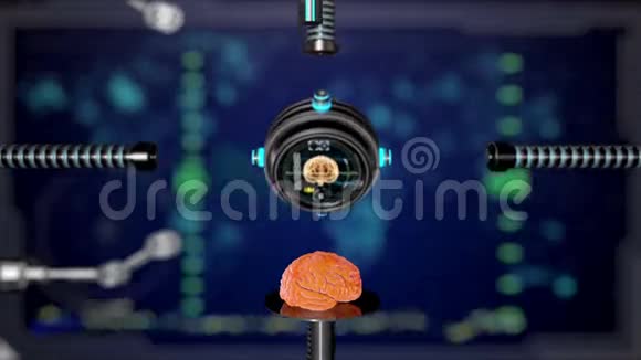 有触角和人脑的未来派机器人医学概念解剖未来视频的预览图