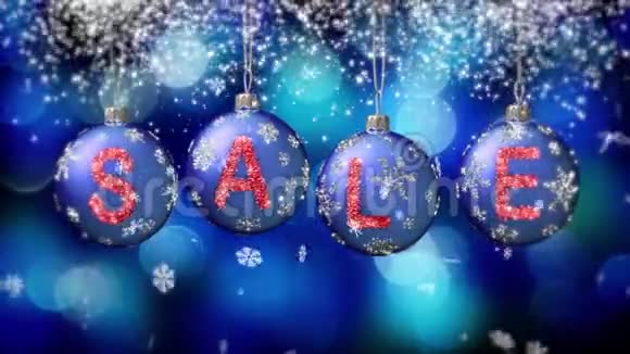 销售横幅蓝色圣诞球与圆形雪花在博克背景4K视频的预览图