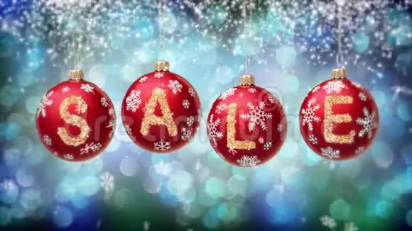 销售横幅红色圣诞球与圆形雪花在博克背景4K视频的预览图