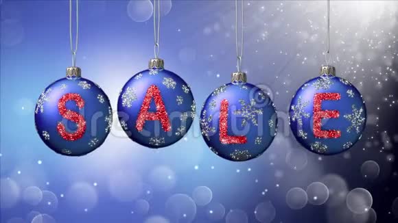 销售横幅蓝色圣诞球与圆形雪花在博克背景4K视频的预览图